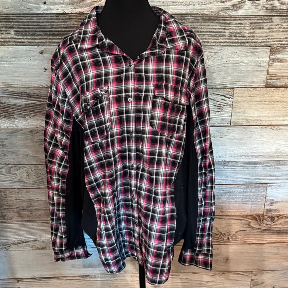 NWT Cato Casual Plaid Shirt in Black and Pink